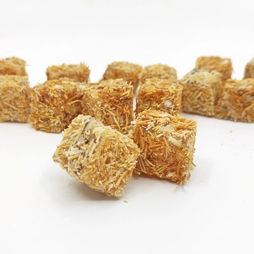 %100 Pancar Şekerinden Portakal Aromalı Çıtır Kadayıf Kaplamalı Fındıklı Mini Kesim Türk Lokumu 1000g ( 1 Kg )