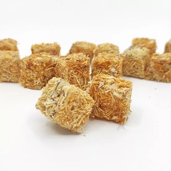 %100 Pancar Şekerinden Portakal Aromalı Çıtır Kadayıf Kaplamalı Fındıklı Mini Kesim Türk Lokumu 1000g ( 1 Kg )